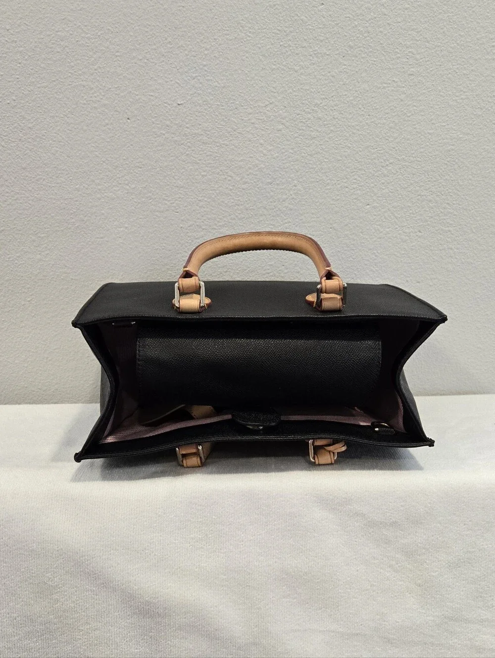 Dooney & Bourke Janine Black Satchel with Tan Trim